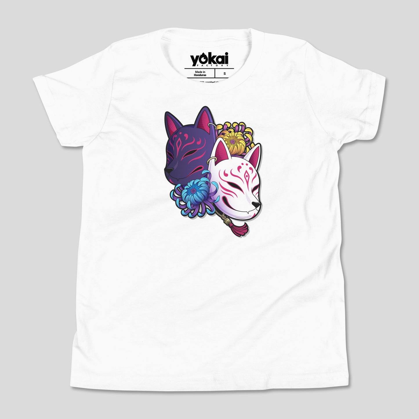 White Kitsune Masks kids’ T-shirt with fox mask artwork