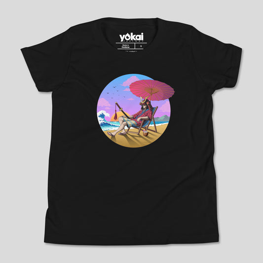 Black Chill Samurai kids’ T-shirt with samurai beach artwork